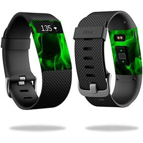 MightySkins Skin Compatible with Fitbit Charge HR Watch Cover wrap Sticker Skins Green Flames