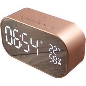 Digital Radio Alarm Clock,Wirless Bluetooth Speaker Clock USB Charging AUX TF Card Play for Desktop(Rose Gold)