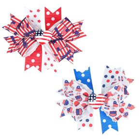 2 Pack Patriotic Hair Bow Clips 4th of July Festive Bow Hair Accessories American Flag Heart Statue Design Grosgrain Hair Barrettes Independence Day Headwear Boutique Hairpin for Girl Toddler