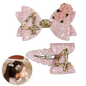 Jamjam Pink Little Girl First Birthday Hair Bow for Baby Toddler 3st Birthday Glitter Cute Hair Clips Party Decoration