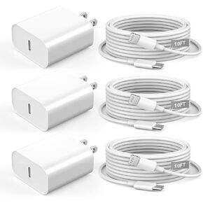 iPhone 14 13 12 Fast Charger,[MFi Certified] 20W USB C Fast Charger Wall Charger Block Plug Adapter with 10FT Long Type-C to Lightning Fast Charging Data Sync Cord for iPhone14 13 12 11 Xs Xr X(3Pack)