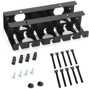 Under Desk Cable Management Tray 2 Pack Black, Cable Management Under Desk No Drill, Cord Organizer for Desk, Cable Tray with Clamp for Desk Wire Management, Home & Office Desk Accessories