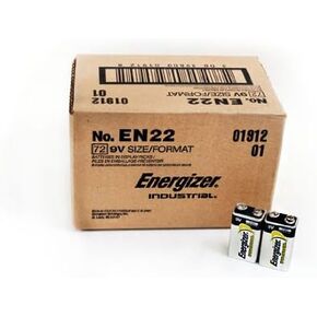72 pcs Energizer Industrial 9V Size Alkaline Batteries (EN22)