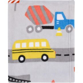Everything Kids Construction Gray, Yellow, and Red Fire Engines, Dump Trucks, Police Cars and Busses Super Soft Toddler Blanket