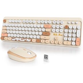Typewriter Wireless Keyboard and Mouse Combo,2.4G Office 104 Keys Full Size Retro Punk Keyboard,Cute Blue Keyboard with Round Keycaps for Laptop PC Desktops(Bear Blue) in Kuwait