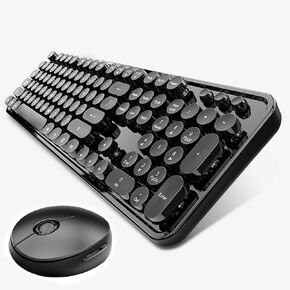 Wireless Keyboard and Mouse Combo, Retro Style Keyboard with Round Keycaps, 2.4GHz Dropout-Free Connection Mouse with 3 Adjustable DPI for Windows Notebook PC (Green)