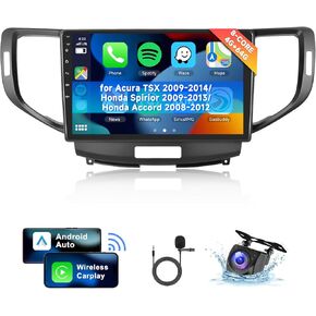 [8 CORE 4G+64G] راديو سيارة لـ Acura TSX 2009-2014/ Honda Spirior 2009-2013/Honda Accord 2008-2012 مع Carplay اللاسلكي/Android Auto، شاشة لمس 9 بوصة مع GPS، WiFi، SWC، DSP+كاميرا احتياطية