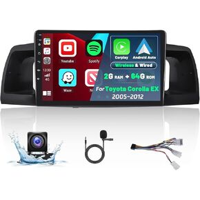 Roinvou 4+64G Android Carplay Stereo for Toyota Corolla EX 2005-2012, 9" Touch Screen Carplay Android Auto with 32EQ Bluetooth WiFi GPS Navigation Mirror Link 1280 * 720 Resolution in Saudi Arabia