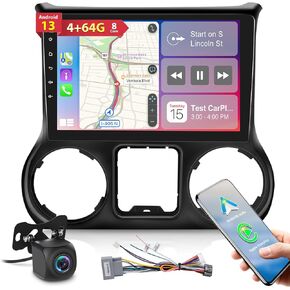 8 Core [4G+64G] Car Radio for Jeep Wrangler 2015 2016 2017, Android 13 Touch Screen Wrangler Stereo, DSP 32 EQ Audio/IPS Screen/Carplay/Android Auto/SWC/BT 5.0/WiFi