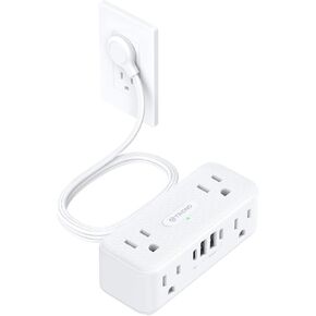 TROND 20W USB C Power Strip Surge Protector - 5ft Flat Plug Extension Cord with Multiple 6 Outlet, 4 USB, 900 Joules, 3 Sided Design, Mountable, Compact for Home Office Travel Dorm Room Essentials