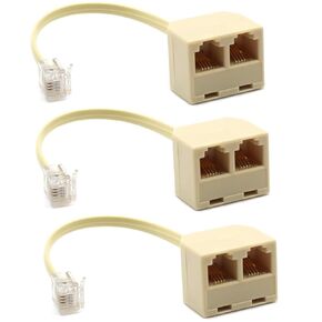 defomery Two Way Telephone Splitters, RJ11 6P4C Male to Female Converter Cable, Telephone Wall Adaptor for Landline (Beige,3 Pack)