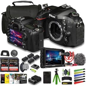 Nikon D7200 24.2 MP DX-Format Digital SLR Camera + 3X EN-EL15C Battery + External Charger + 2X Extreme PRO 64GB Card + 12 Inch Flex Tripod + Photo Editing Software + Mic + External Monitor + More