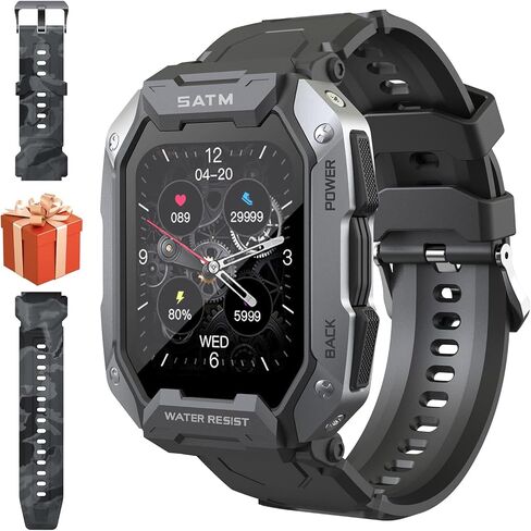 ساعات ذكية للرجال 5ATM/IP69K مقاومة للماء لتتبع اللياقة البدنية، ساعة ذكية عسكرية لهواتف Android iPhone مع مراقبة معدل ضربات القلب وضغط الدم - 1.71 بوصة ساعة ذكية تكتيكية للرياضات الخارجية in Kuwait