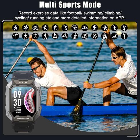 ساعات ذكية للرجال 5ATM/IP69K مقاومة للماء لتتبع اللياقة البدنية، ساعة ذكية عسكرية لهواتف Android iPhone مع مراقبة معدل ضربات القلب وضغط الدم - 1.71 بوصة ساعة ذكية تكتيكية للرياضات الخارجية in Kuwait