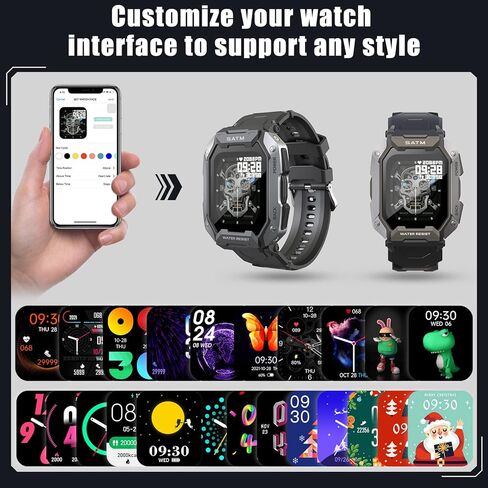 ساعات ذكية للرجال 5ATM/IP69K مقاومة للماء لتتبع اللياقة البدنية، ساعة ذكية عسكرية لهواتف Android iPhone مع مراقبة معدل ضربات القلب وضغط الدم - 1.71 بوصة ساعة ذكية تكتيكية للرياضات الخارجية in Kuwait