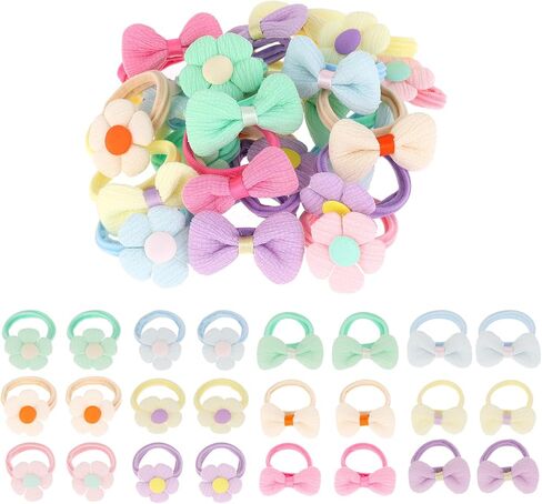 24pcs Baby Girl Hair Ties Cute Flower Elastic Toddler Hair Ties No Damage Candy Bow Seamless Ponytail Hair Ties,Scrunchies for Thick Hair Girl Hair Accessories in Saudi Arabia