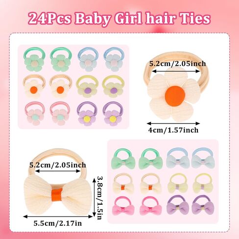 24pcs Baby Girl Hair Ties Cute Flower Elastic Toddler Hair Ties No Damage Candy Bow Seamless Ponytail Hair Ties,Scrunchies for Thick Hair Girl Hair Accessories in Saudi Arabia