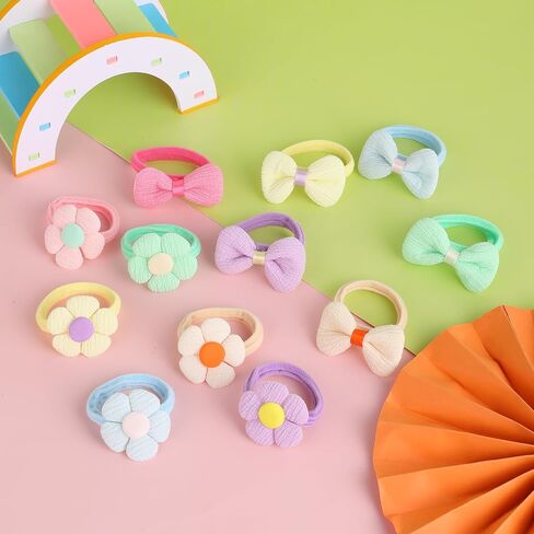 24pcs Baby Girl Hair Ties Cute Flower Elastic Toddler Hair Ties No Damage Candy Bow Seamless Ponytail Hair Ties,Scrunchies for Thick Hair Girl Hair Accessories in Saudi Arabia