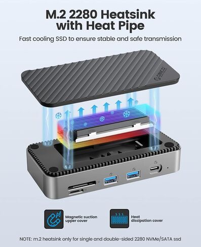USB C Hub with M.2 SSD Enclosure, ORICO 10-in-1 USB-C Docking Station, 10Gbps USB 3.2 Gen2 M.2 NVMe/SATA SSD Reader, Support 4K@60Hz HDMI, 100W PD, SD/TF, Ethernet - DPM2P9 in Saudi Arabia
