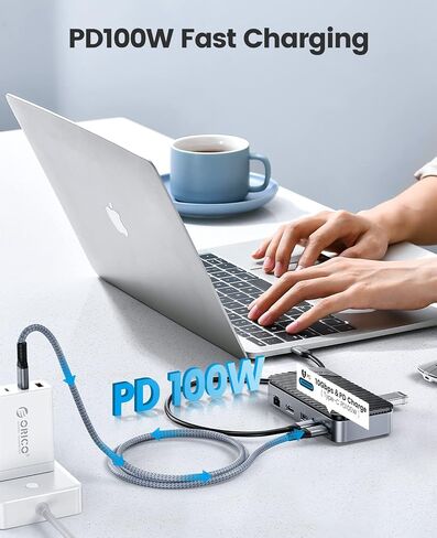 USB C Hub with M.2 SSD Enclosure, ORICO 10-in-1 USB-C Docking Station, 10Gbps USB 3.2 Gen2 M.2 NVMe/SATA SSD Reader, Support 4K@60Hz HDMI, 100W PD, SD/TF, Ethernet - DPM2P9 in Saudi Arabia