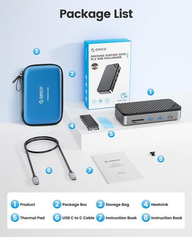 USB C Hub with M.2 SSD Enclosure, ORICO 10-in-1 USB-C Docking Station, 10Gbps USB 3.2 Gen2 M.2 NVMe/SATA SSD Reader, Support 4K@60Hz HDMI, 100W PD, SD/TF, Ethernet - DPM2P9 in Saudi Arabia
