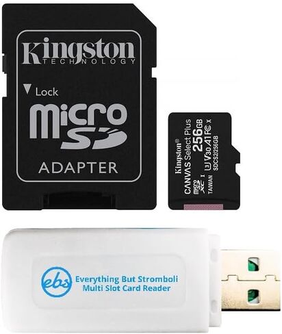 Kingston Canvas Select Plus MicroSD 256GB Memory card compatible with Insta360 X4 and X3 Action Camera (SDCS2/256GB) Class 10 U1 Bundle with (1) Everything But Stromboli MicroSD & SDXC Card Reader in Saudi Arabia
