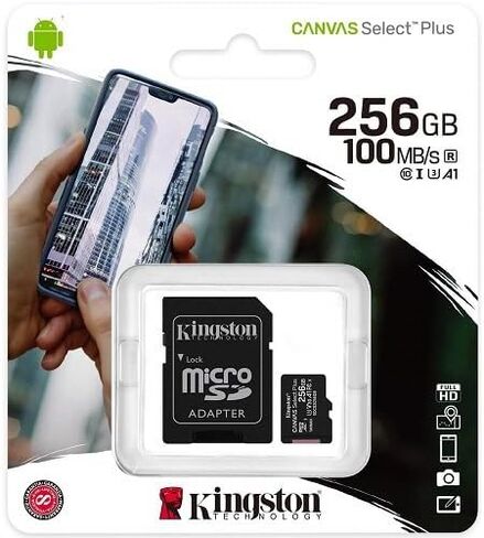 Kingston Canvas Select Plus MicroSD 256GB Memory card compatible with Insta360 X4 and X3 Action Camera (SDCS2/256GB) Class 10 U1 Bundle with (1) Everything But Stromboli MicroSD & SDXC Card Reader in Saudi Arabia