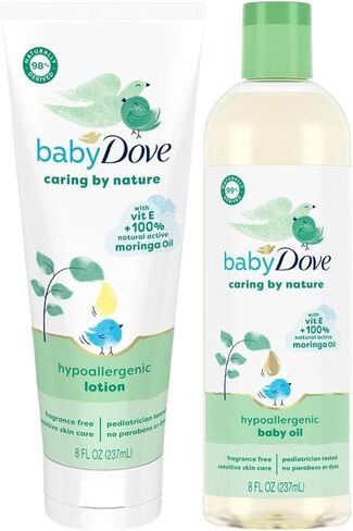 زيت دوف للأطفال وغسول الأطفال، العناية بالطبيعة - زيت وغسول مضاد للحساسية، زيت المورينغا المغذي وزيت فيتامين هـ للبشرة، خالي من العطور، 236 مل (مجموعة قطعتين) in Kuwait