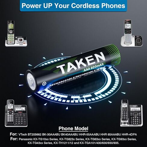 Taken 4Pack Ni-MH AAA Rechargeable Battery 1.2V 600mAh Batteries for Panasonic Cordless Phones, Tripple AAA Rechargeable Batteries for Panasonic, Remote Controls, Electronics in Kuwait