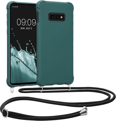 kwmobile Crossbody Case Compatible with Samsung Galaxy S10e Case - TPU Silicone Cover with Strap - Petrol in Saudi Arabia