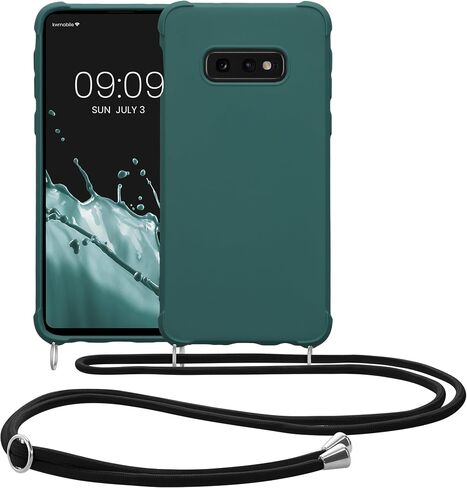 kwmobile Crossbody Case Compatible with Samsung Galaxy S10e Case - TPU Silicone Cover with Strap - Petrol in Saudi Arabia