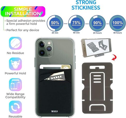 RFID Blocking Phone Card Wallet - Double Secure Pocket - Ultra-Slim Self Adhesive Credit Card Holder Card Sleeves Phone Wallet Sticker All Smartphones(Black)-3PC in Saudi Arabia
