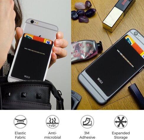 RFID Blocking Phone Card Wallet - Double Secure Pocket - Ultra-Slim Self Adhesive Credit Card Holder Card Sleeves Phone Wallet Sticker All Smartphones(Black)-3PC in Saudi Arabia