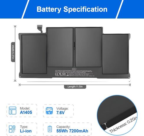 استبدال بطارية a1466 (7200 مللي أمبير) لجهاز MacBook Air a1466 (منتصف 2012-2017)، بطارية A1369 (أواخر 2010-منتصف 2011)، بطارية A1496/A1405/1377 عالية السعة in Kuwait
