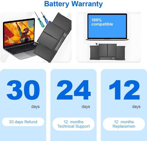 استبدال بطارية a1466 (7200 مللي أمبير) لجهاز MacBook Air a1466 (منتصف 2012-2017)، بطارية A1369 (أواخر 2010-منتصف 2011)، بطارية A1496/A1405/1377 عالية السعة in Kuwait