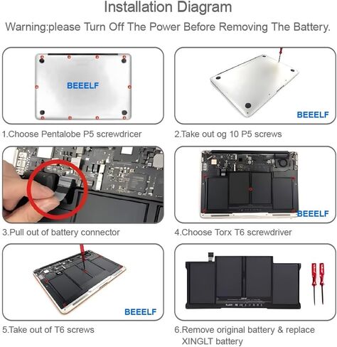 استبدال بطارية a1466 (7200 مللي أمبير) لجهاز MacBook Air a1466 (منتصف 2012-2017)، بطارية A1369 (أواخر 2010-منتصف 2011)، بطارية A1496/A1405/1377 عالية السعة in Kuwait