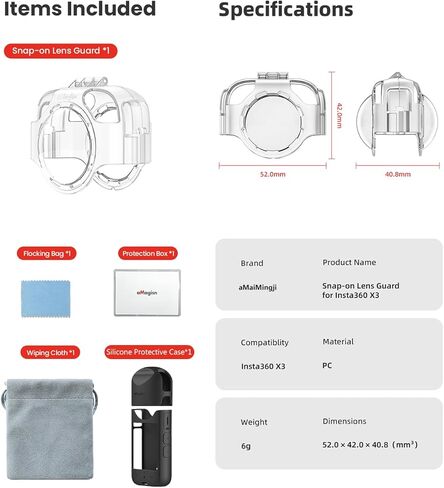 aMaiMingji لواقي العدسات Insta360 x3، واقي عدسة 360 X3 لـ Insta360 X3، يتضمن غطاء واقي عدسة 360 X3 مضاد للضباب وحافظة واقية من السيليكون X3 in Kuwait