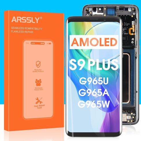 استبدال شاشة AMOLED لهاتف Samsung Galaxy S9 Plus LCD Dispaly لهاتف Samsung S9+ G965U G965A G965W 6.2 بوصة محول رقمي لشاشة اللمس الزجاجية أجزاء إصلاح مجموعة الاستشعار مع الإطار (أسود) in Saudi Arabia