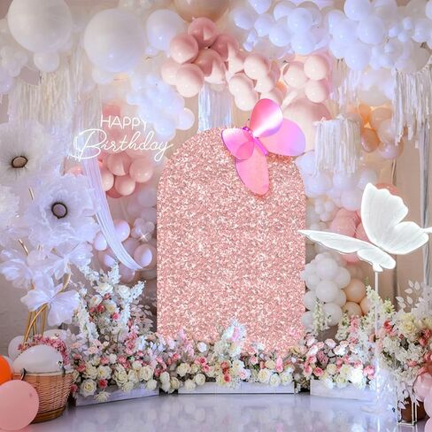 Babenest 6.6ft Black Sequin Wedding Arch Cover, Spandex Bling Arch Backdrop Cover for Celebrations, Round Top Chiara Stand Cover for Party Ceremony Birthday Baby Shower Anniversary Decoration in Saudi Arabia