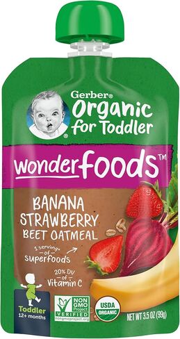 Gerber Organic Baby Food WonderFoods Banana Strawberry Beet & Oatmeal, 3.5 Oz Pouch in Saudi Arabia