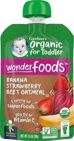 Gerber Organic Baby Food WonderFoods Banana Strawberry Beet & Oatmeal, 3.5 Oz Pouch in Saudi Arabia