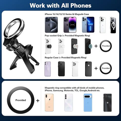 pop-tech for Magsafe Car Mount، [حل فتحة تهوية دائرية] حامل هاتف مغناطيسي للسيارة، [دوران 360 درجة] حامل هاتف خلوي بدون استخدام اليدين يناسب iPhone 15 14 13 12 Pro Max Mini MagSafe لجميع الهواتف in Kuwait