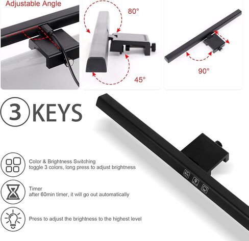 شريط إضاءة شاشة USB، شريط إضاءة شاشة الكمبيوتر، شريط إضاءة شاشة LED عاكس للضوء، شريط إضاءة شاشة الكمبيوتر بدون وهج، أوضاع الإضاءة قابلة للتعديل، يعمل بمنفذ USB (أسود) in Kuwait