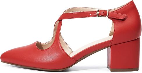 DREAM PAIRS Women's Chunky Heels Dress Pumps Closed Pointed Toe Comfort Cross Strap Block Heel Shoes for Party Dance Wedding in Saudi Arabia