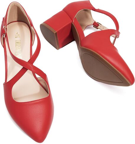 DREAM PAIRS Women's Chunky Heels Dress Pumps Closed Pointed Toe Comfort Cross Strap Block Heel Shoes for Party Dance Wedding in Saudi Arabia