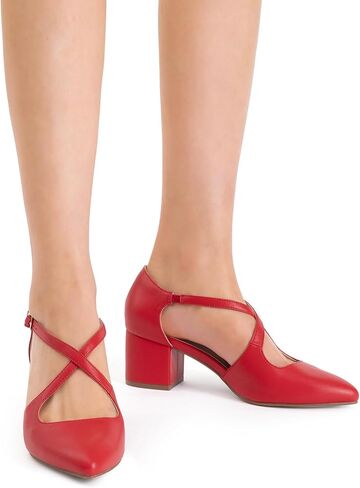 DREAM PAIRS Women's Chunky Heels Dress Pumps Closed Pointed Toe Comfort Cross Strap Block Heel Shoes for Party Dance Wedding in Saudi Arabia