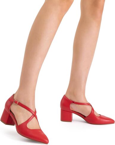 DREAM PAIRS Women's Chunky Heels Dress Pumps Closed Pointed Toe Comfort Cross Strap Block Heel Shoes for Party Dance Wedding in Saudi Arabia