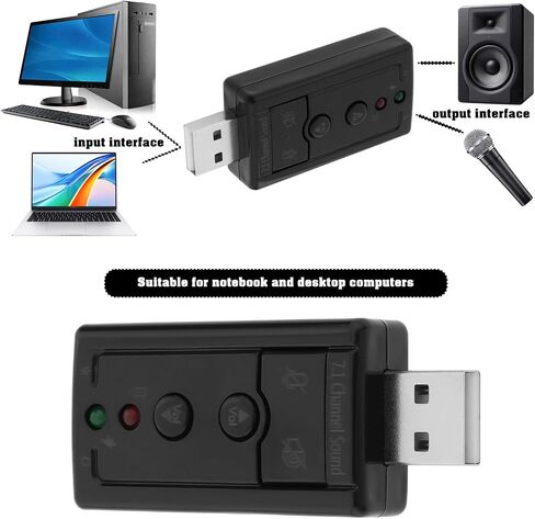 SING F LTD 2 قطعة USB 2.0 Virtual 7.1 قناة محول صوت ستيريو بطاقة صوت خارجية مع منفذ صوت وميكروفون 3.5 مم مناسب لأجهزة الكمبيوتر المحمولة المكتبية مع منفذ USB in Kuwait