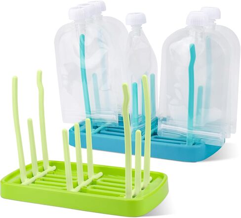 Palksky 2 قطعة من الحقائب البلاستيكية القابلة لإعادة الاستخدام رف تجفيف للأطفال الصغار/أكياس طعام الأطفال، أكياس تخزين أغذية الأطفال القابلة لإعادة الملء وحامل للزبادي/صلصة التفاح/الفاكهة/العصائر/أكياس حليب الثدي in Kuwait