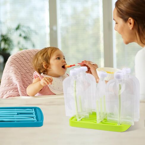 Palksky 2 قطعة من الحقائب البلاستيكية القابلة لإعادة الاستخدام رف تجفيف للأطفال الصغار/أكياس طعام الأطفال، أكياس تخزين أغذية الأطفال القابلة لإعادة الملء وحامل للزبادي/صلصة التفاح/الفاكهة/العصائر/أكياس حليب الثدي in Kuwait